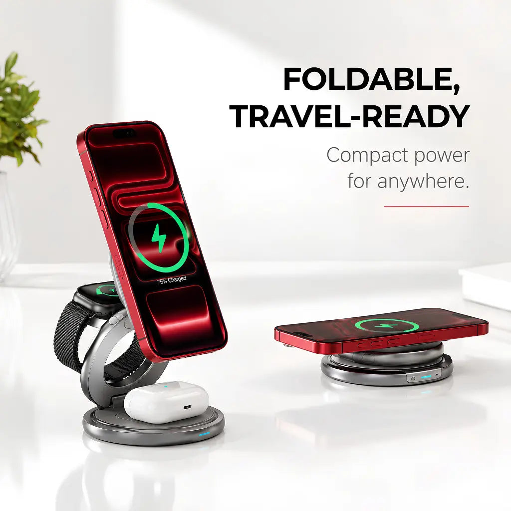 Foldable Qi2 travel charger for iPhone, Apple Watch and AirPods