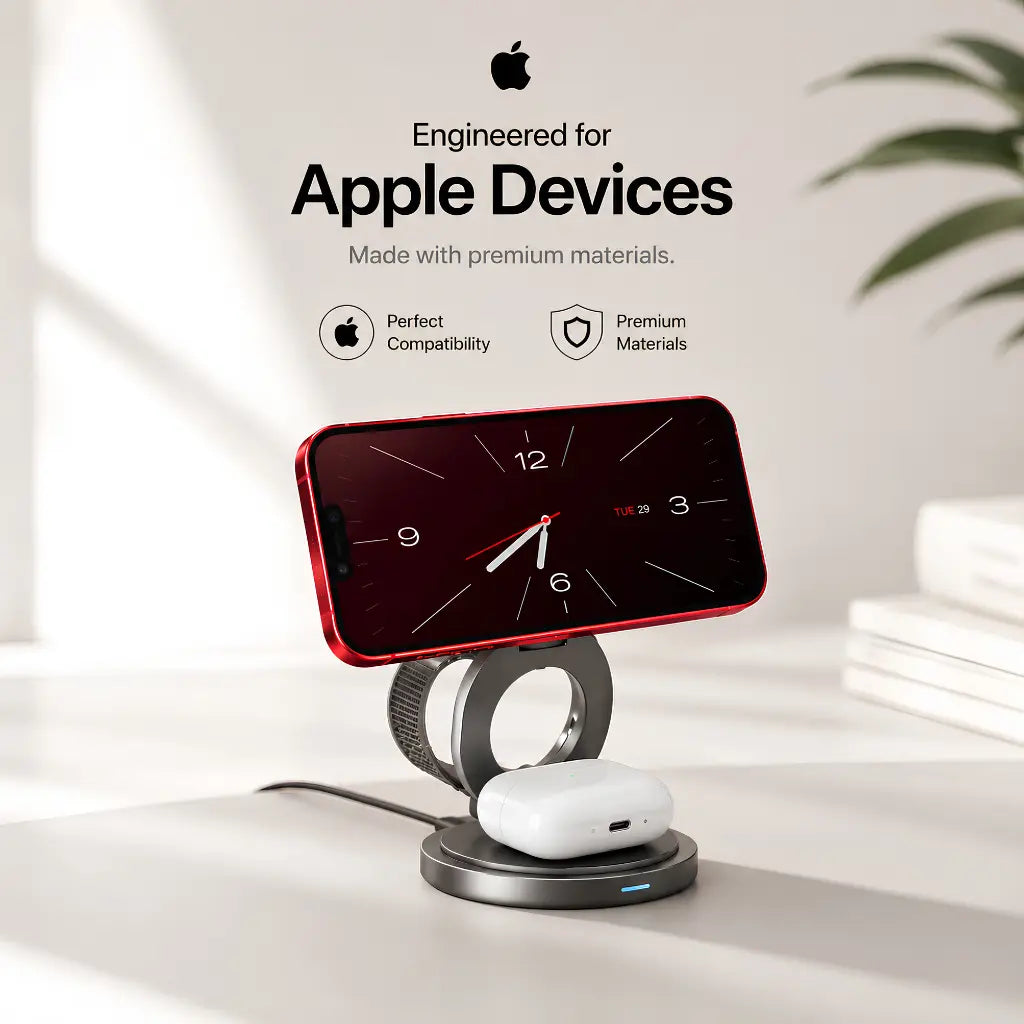 Qi2.2 25W wireless charging station with magnetic iPhone alignment