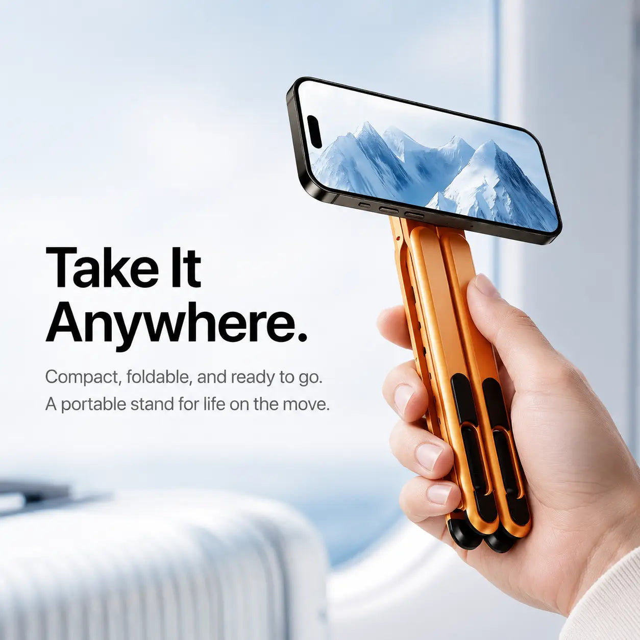 Cosmic Orange folding magnetic device stand held as a portable phone support #color_Cosmic Orange