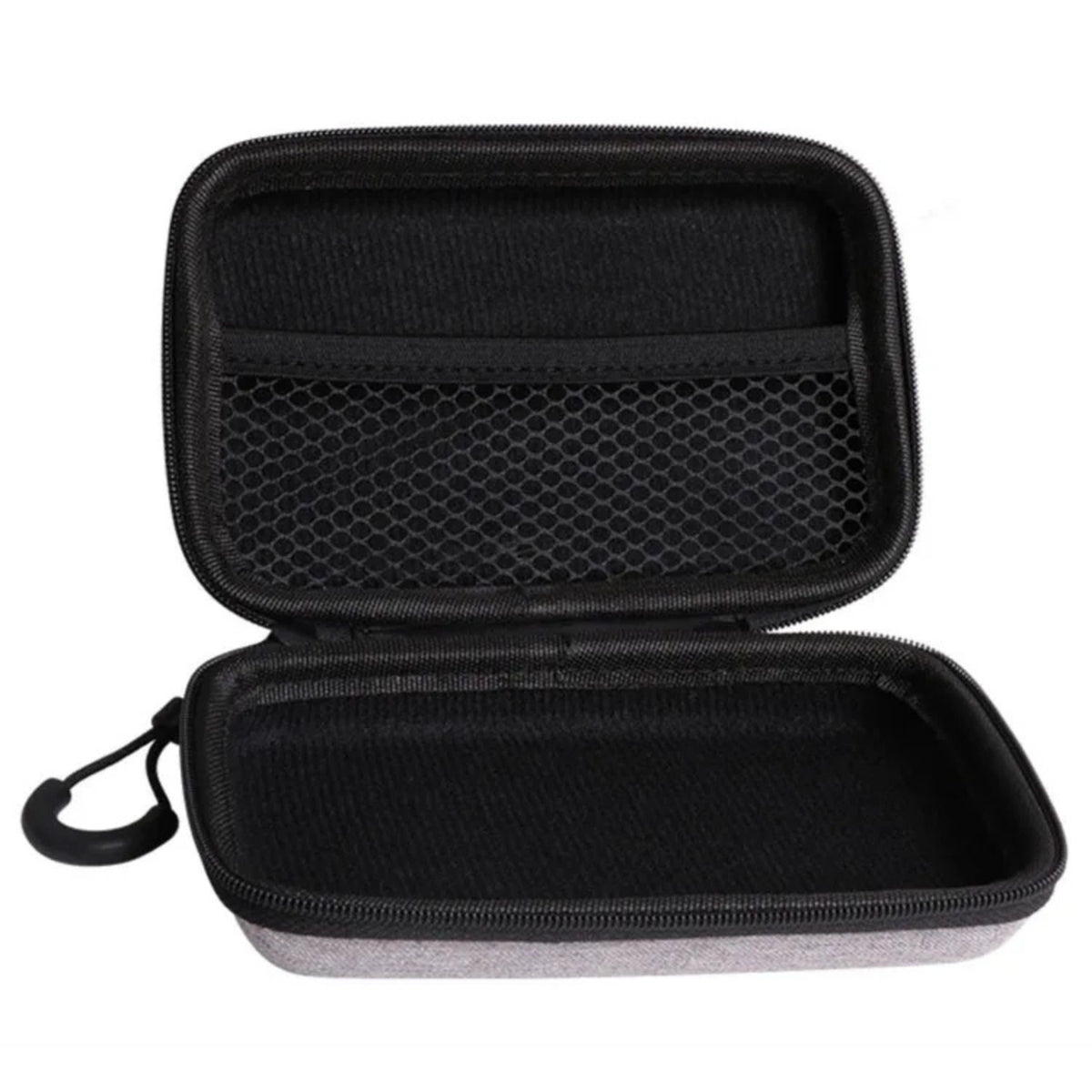 Open charger travel case showing the mesh organizer