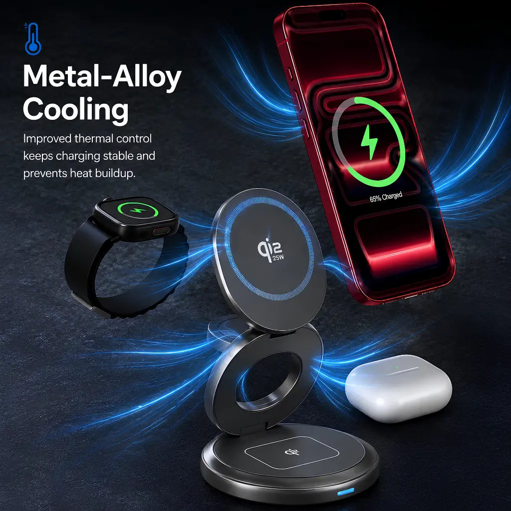 25W magnetic wireless iPhone charger with Qi2.2 charging