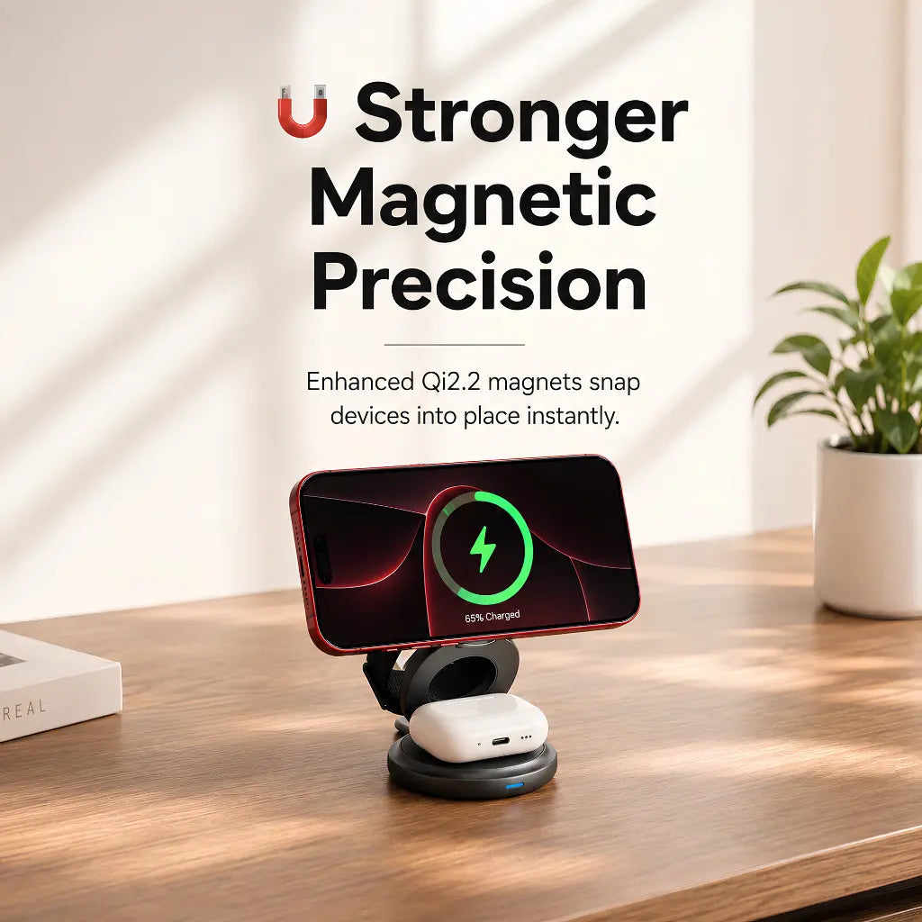 Foldable MagSafe travel charger designed to pack flat