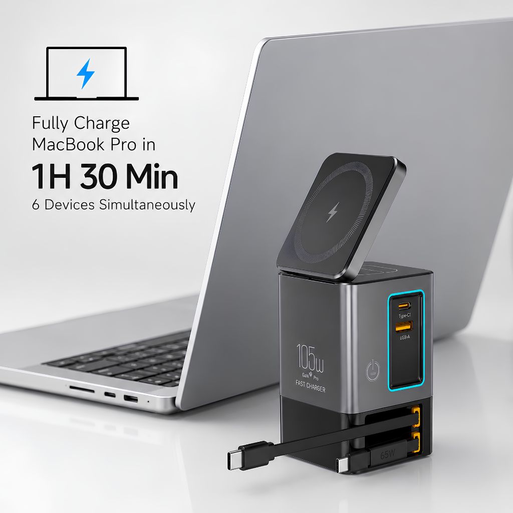 GaN USB-C charging tower with fast charging for multiple devices