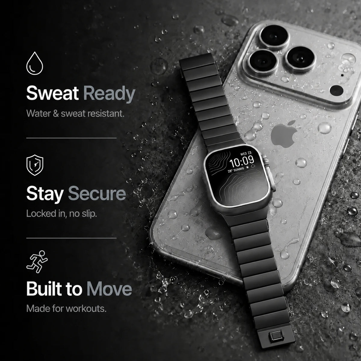 Black Titanium Onyx Black hybrid watch band with a water resistance illustration #color_Black Titanium Onyx Black