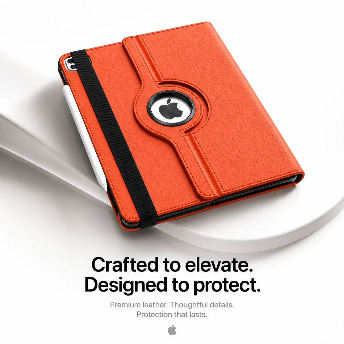 Cosmic Orange rotating tablet folio case closed on a display plinth #color_Cosmic Orange