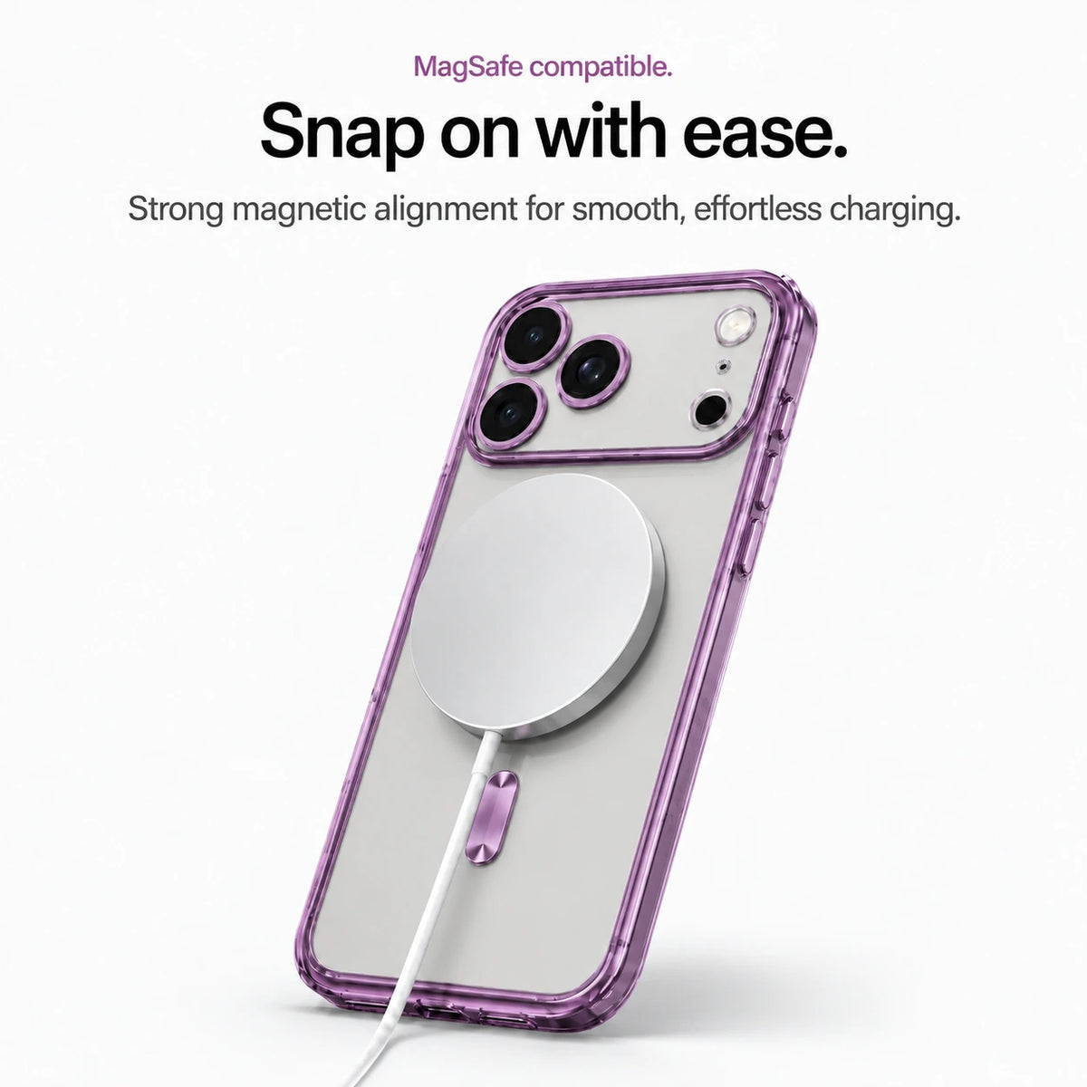 Lavender tinted phone case attached to a white magnetic wireless charging puck #color_Lavender