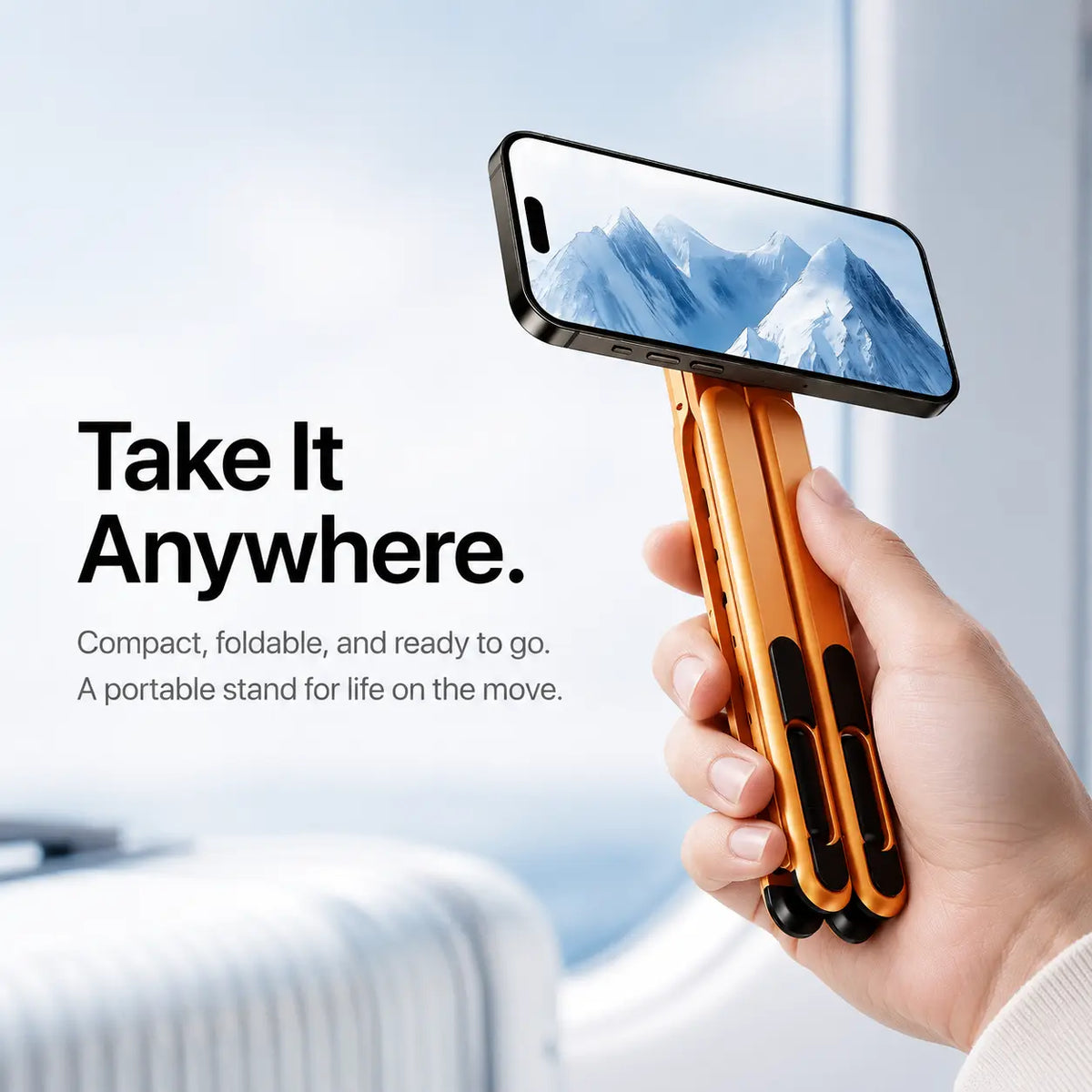 Cosmic Orange folding magnetic device stand held as a portable phone support #color_Cosmic Orange