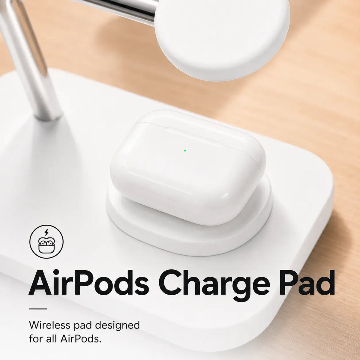 Arctic White three device wireless charging station with an earbud charging pad #color_Arctic White