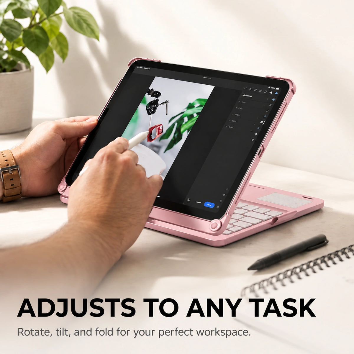 Rose Pink rotating tablet keyboard case rotated for drawing #color_Rose Pink