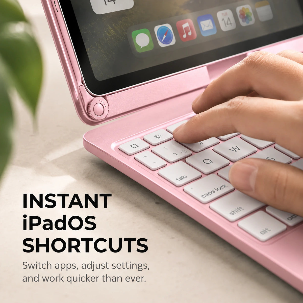 Rose Pink rotating tablet keyboard case with shortcut keys #color_Rose Pink