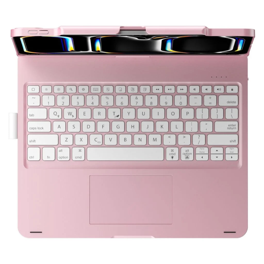 Rose Pink rotating tablet keyboard case shown from a product angle #color_Rose Pink