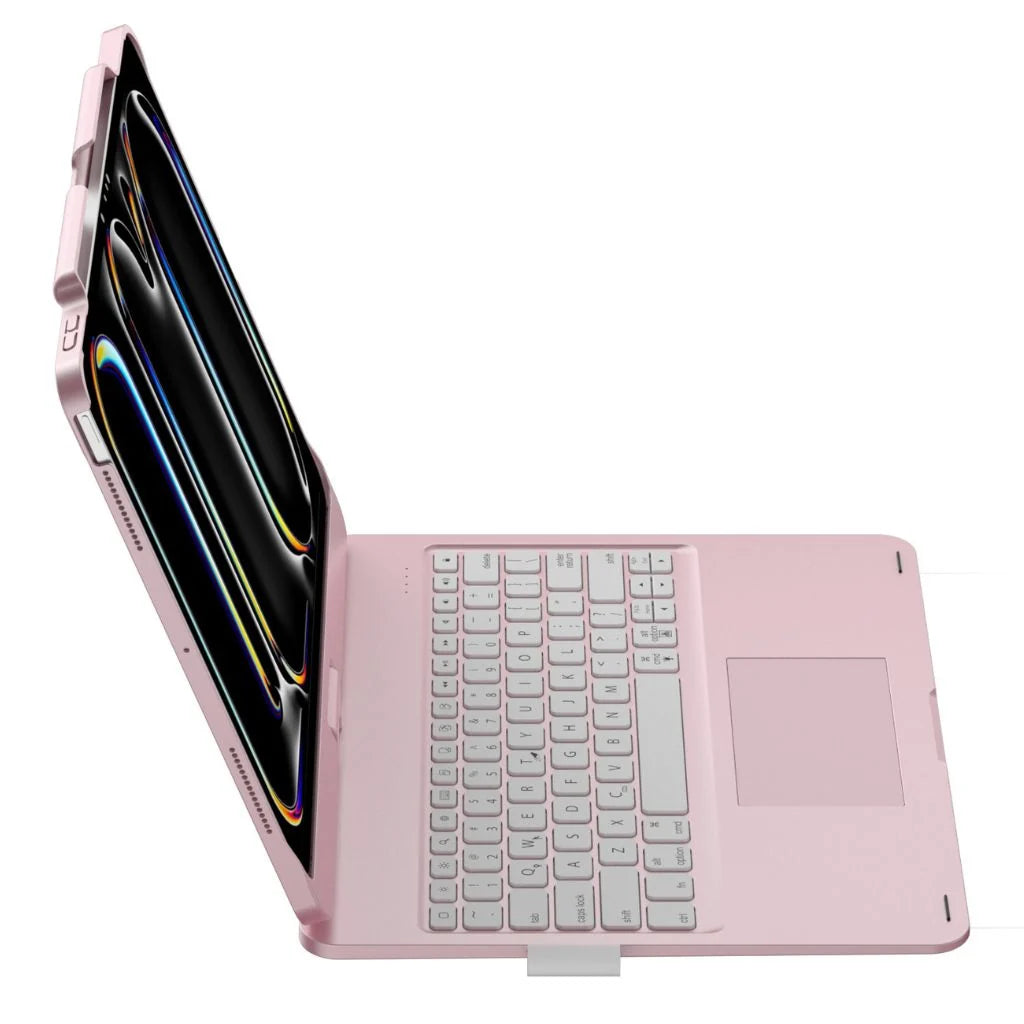 Rose Pink rotating tablet keyboard case shown from a product angle #color_Rose Pink
