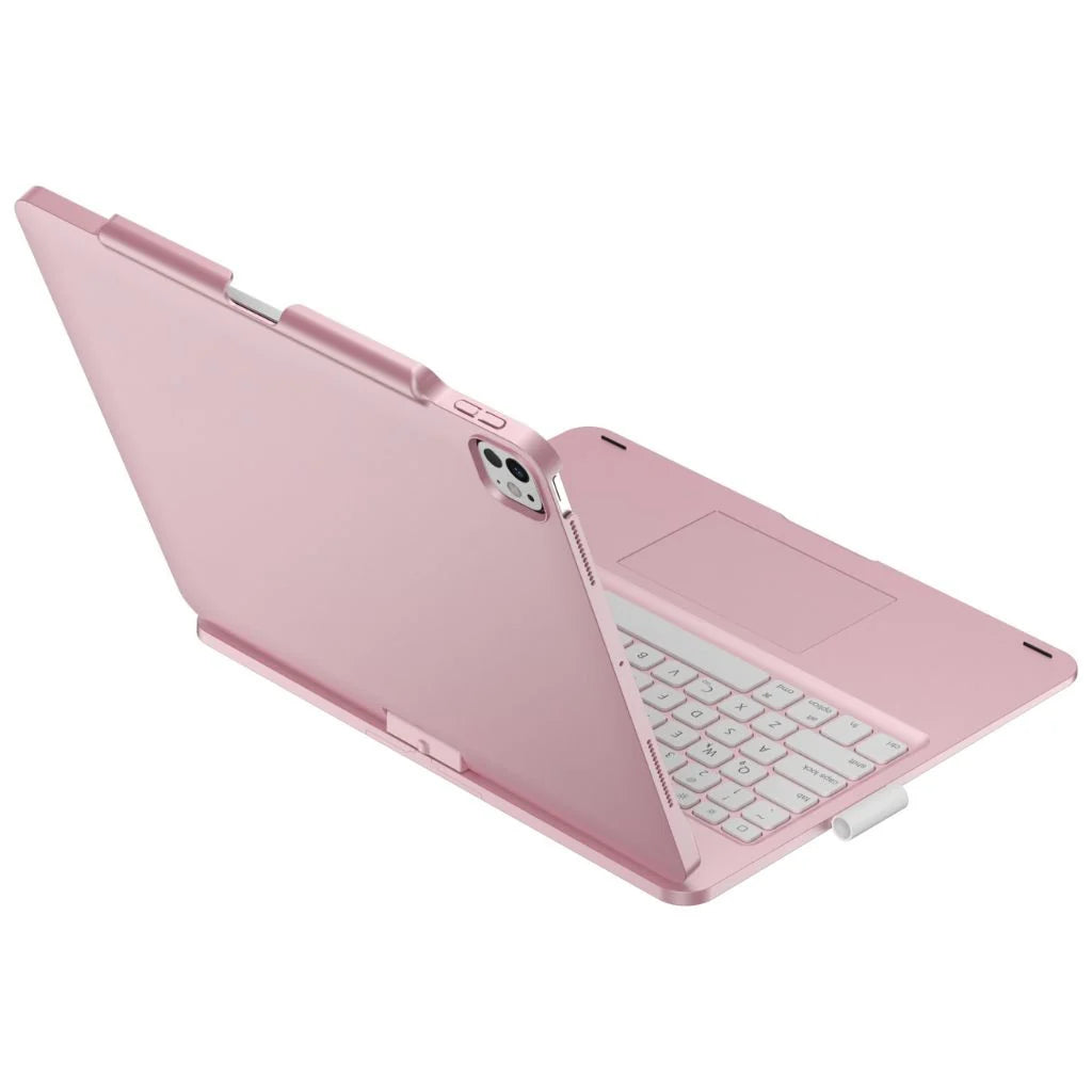 Rose Pink rotating tablet keyboard case shown from a product angle #color_Rose Pink