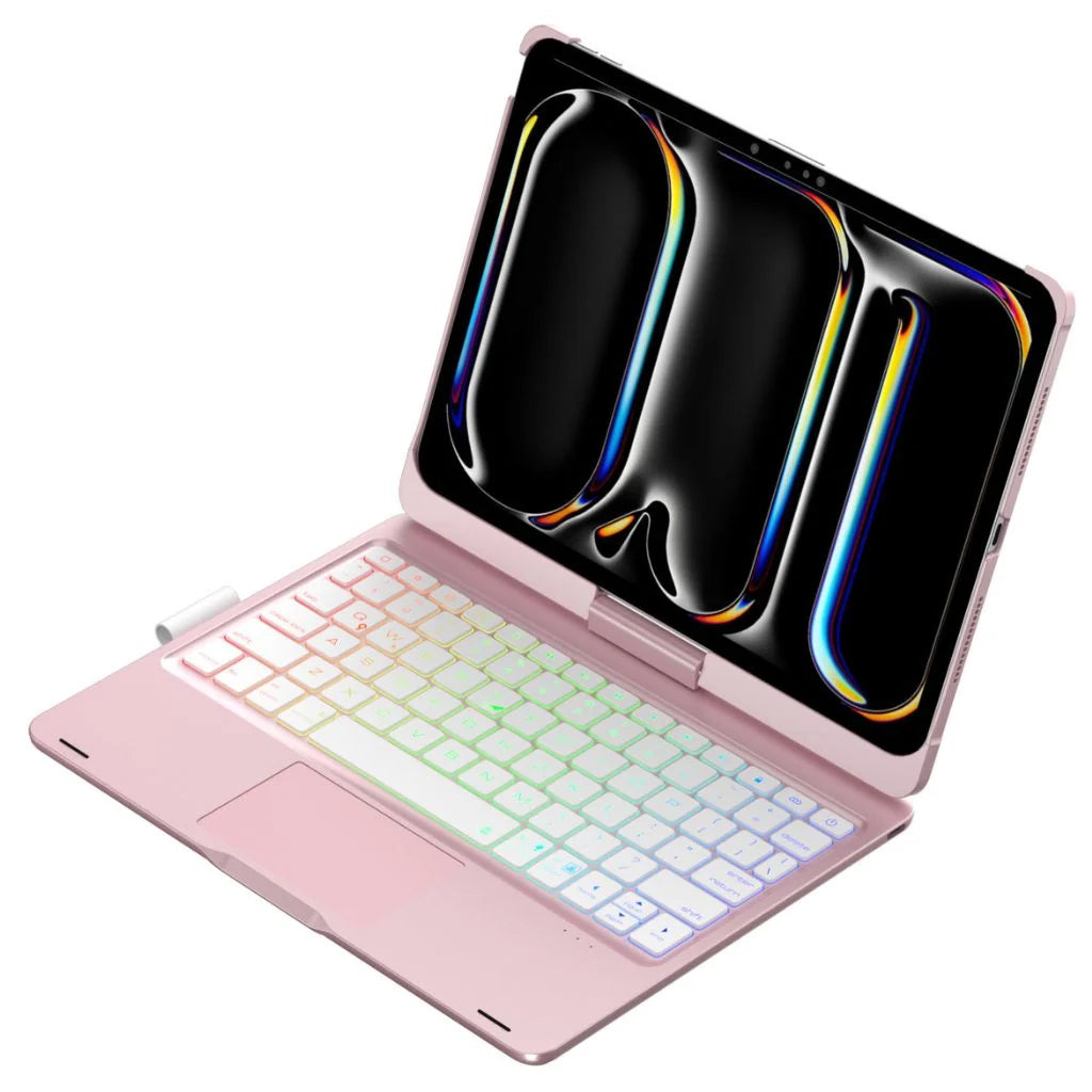 Rose Pink rotating tablet keyboard case with a model specific tablet #color_Rose Pink