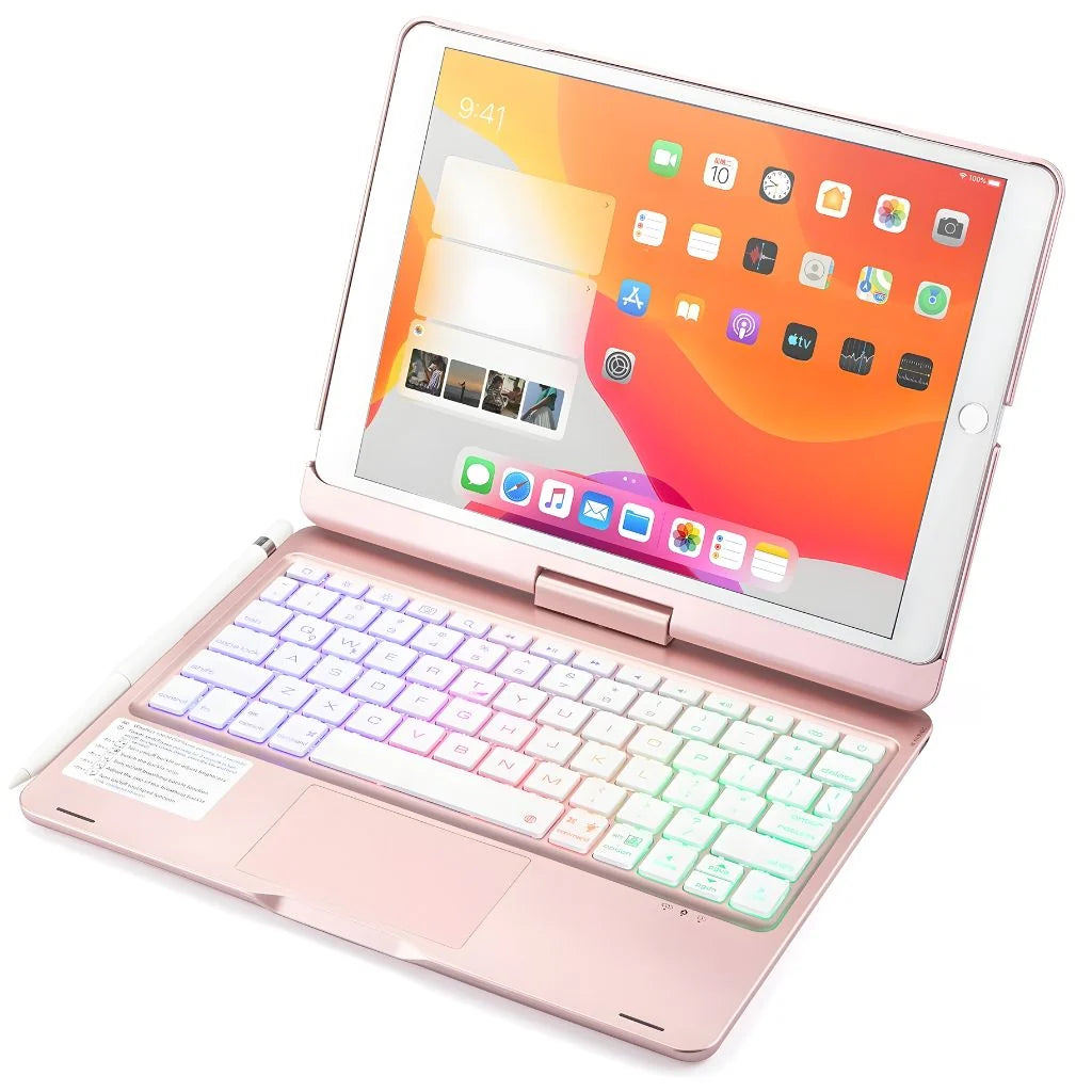 Rose Pink rotating tablet keyboard case with a model specific tablet #color_Rose Pink