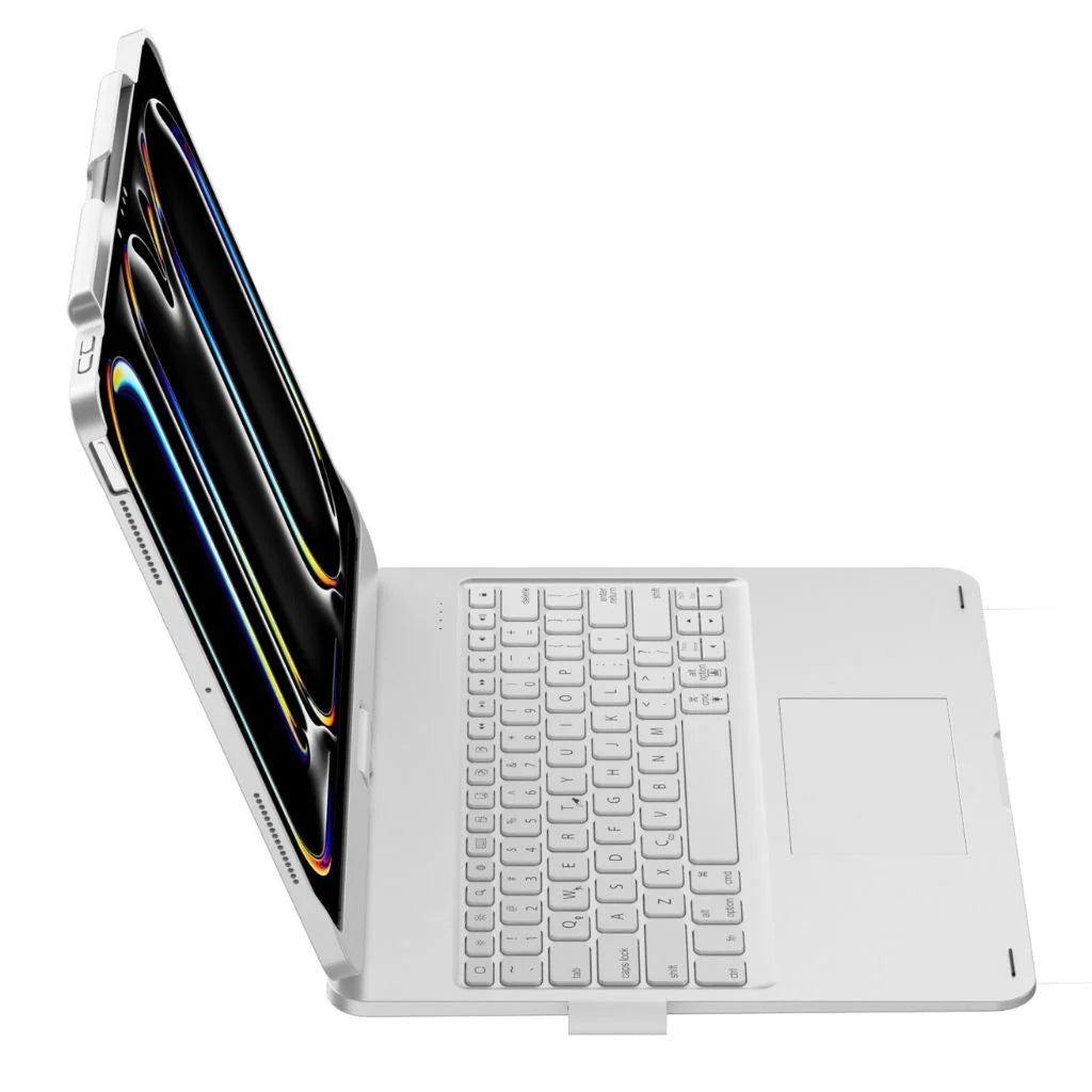Titanium Silver rotating tablet keyboard case shown from a product angle #color_Titanium Silver