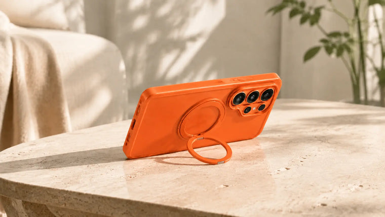 Orange magnetic kickstand case for Samsung Galaxy S26 Ultra