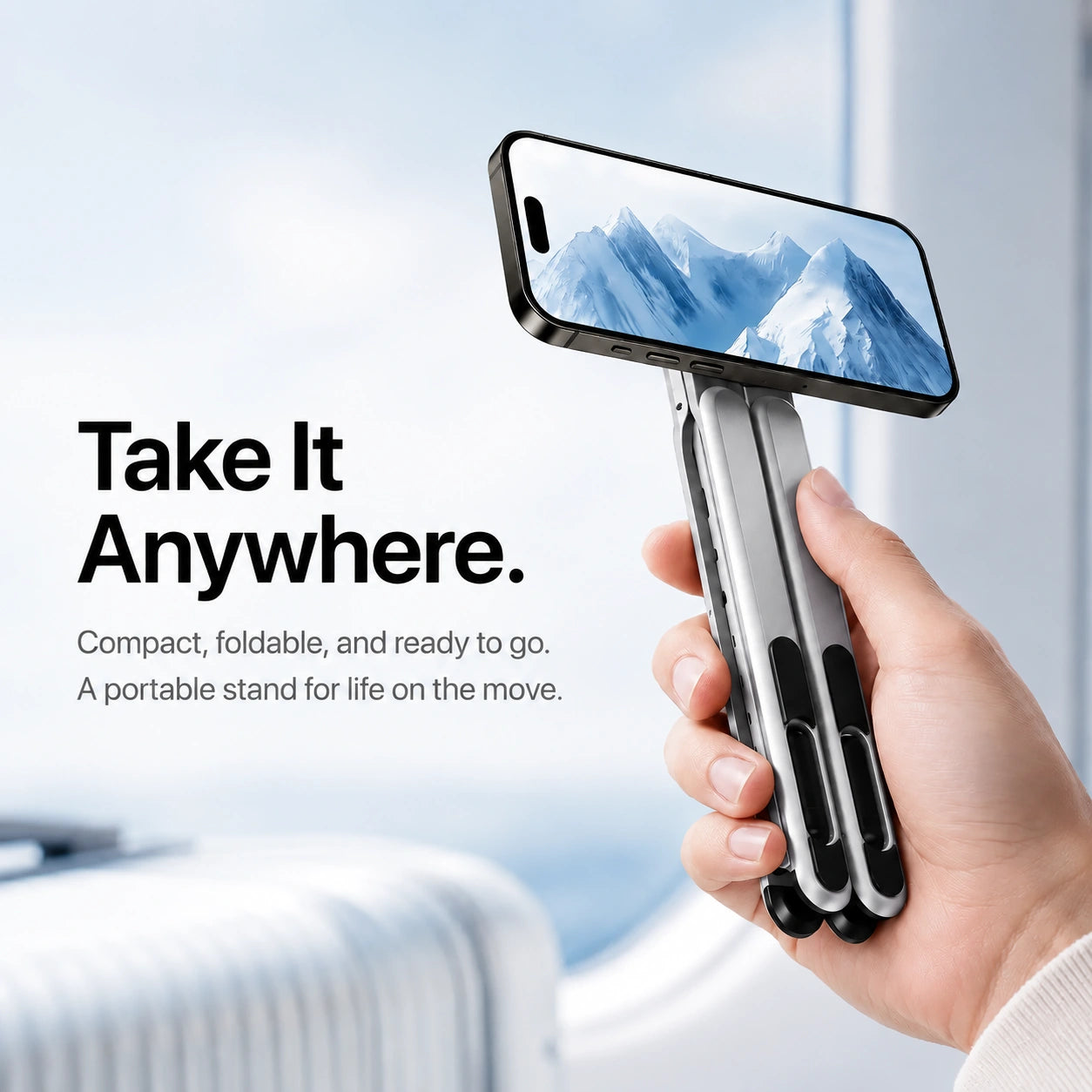Titanium Silver folding magnetic device stand held as a portable phone support #color_Titanium Silver