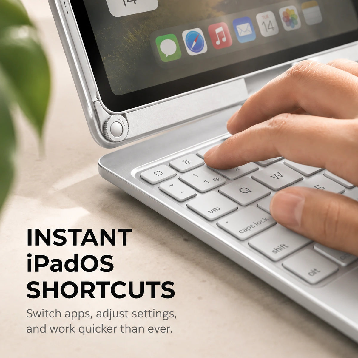 Titanium Silver rotating tablet keyboard case with shortcut keys #color_Titanium Silver